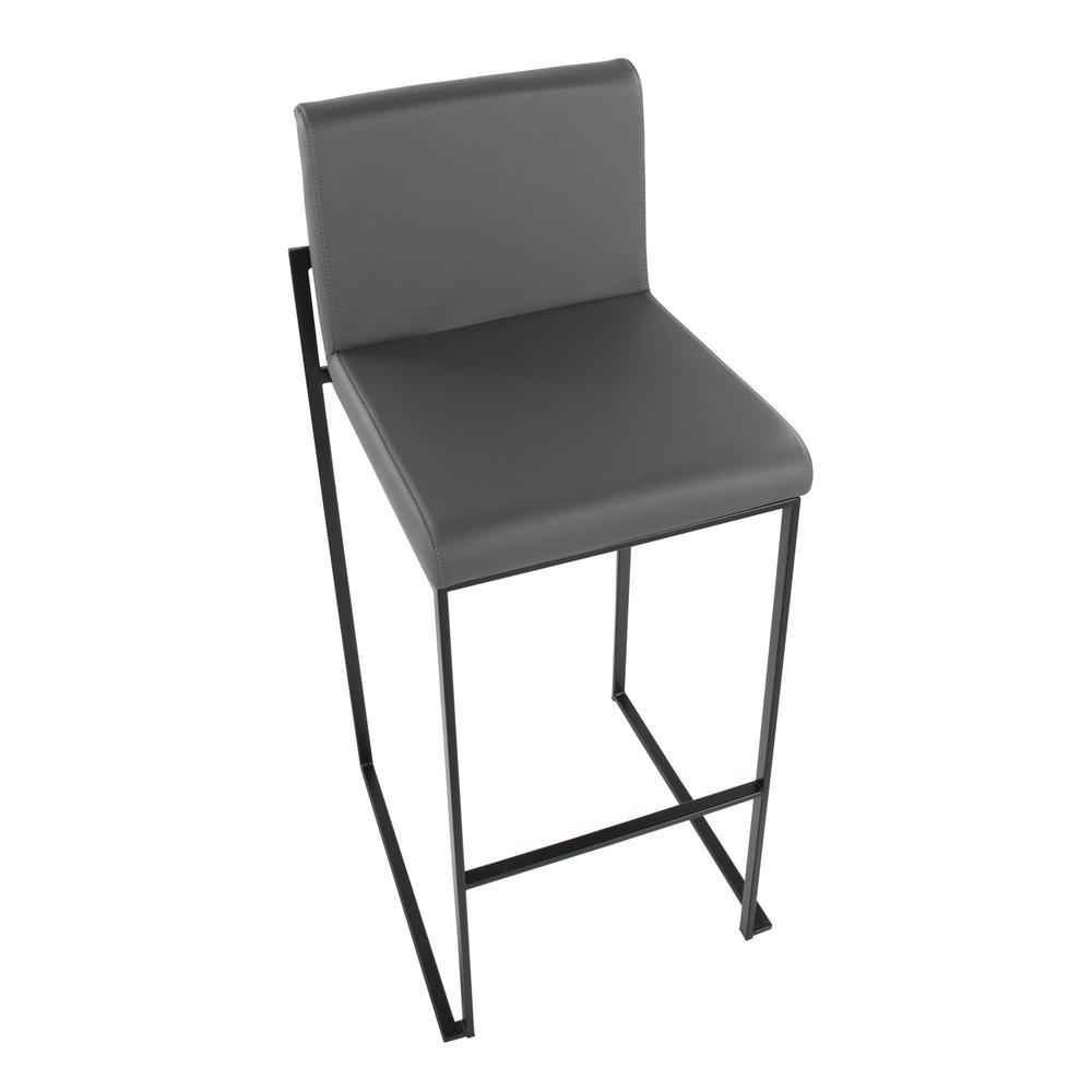 Black Steel, Grey PU Fuji High Back Barstool - Set of 2. Picture 7