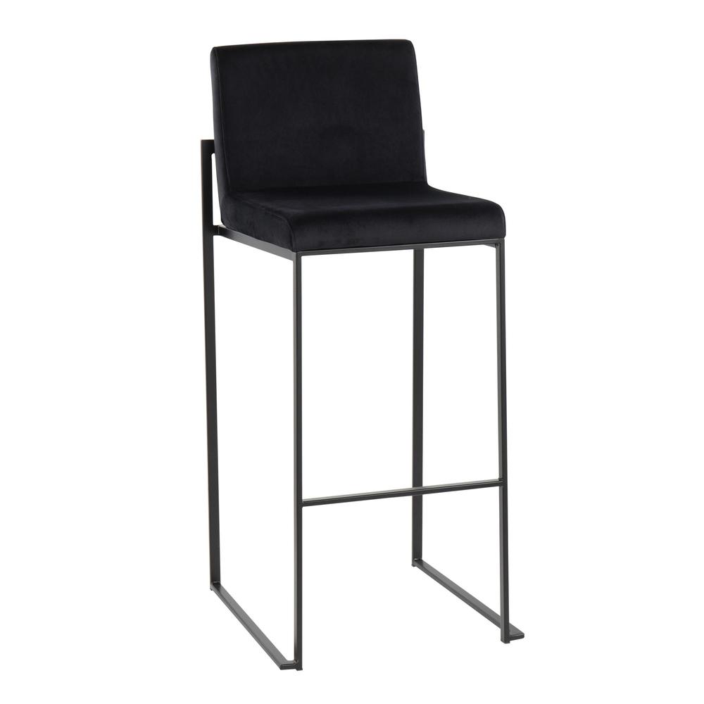 Black Steel, Black Velvet Fuji High Back Barstool - Set of 2. Picture 2