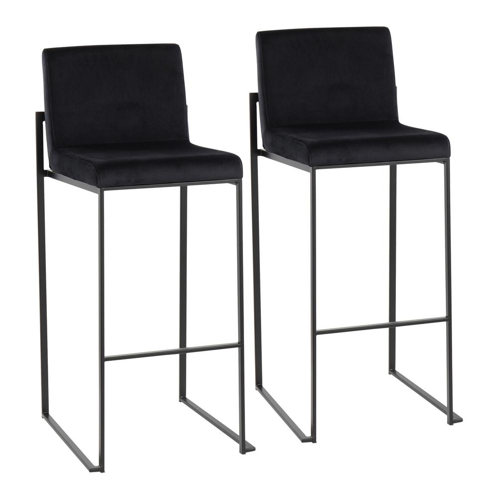 Black Steel, Black Velvet Fuji High Back Barstool - Set of 2. Picture 1