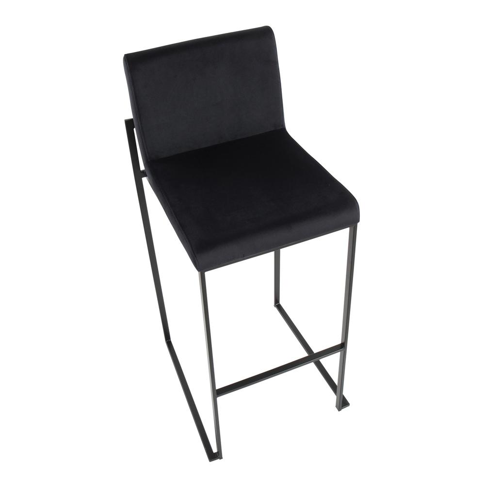 Black Steel, Black Velvet Fuji High Back Barstool - Set of 2. Picture 7