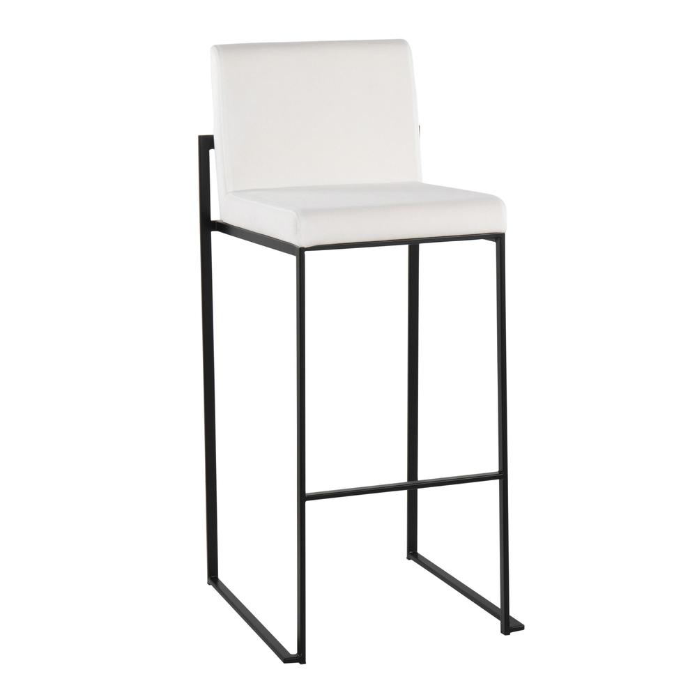 Black Steel, White Velvet Fuji High Back Barstool - Set of 2. Picture 2