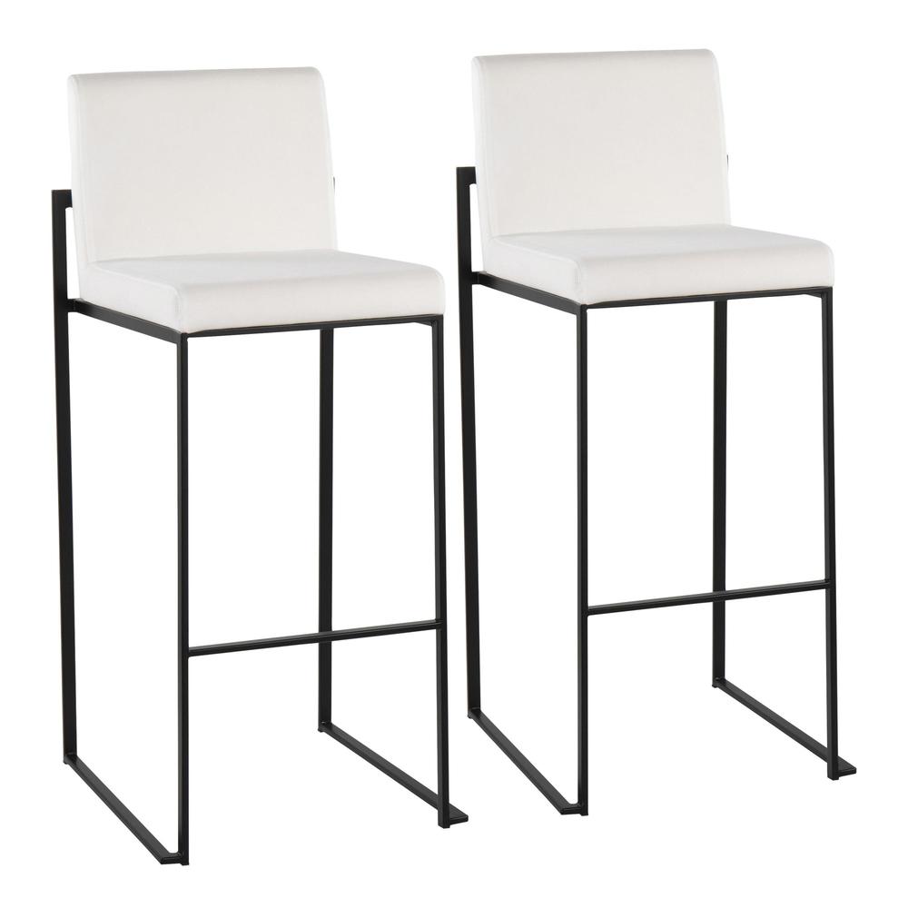 Black Steel, White Velvet Fuji High Back Barstool - Set of 2. Picture 1