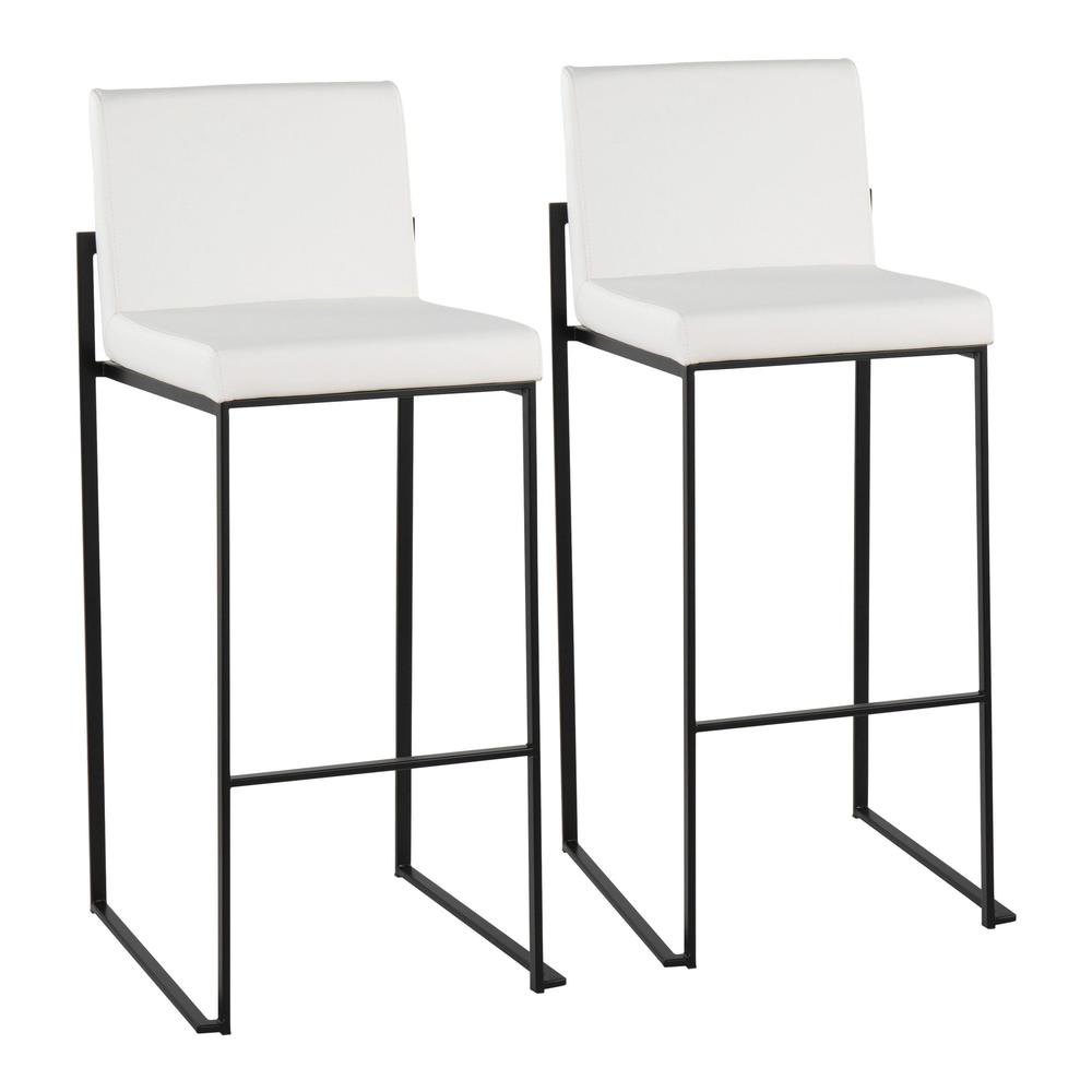Black Steel, White PU Fuji High Back Barstool - Set of 2. Picture 1