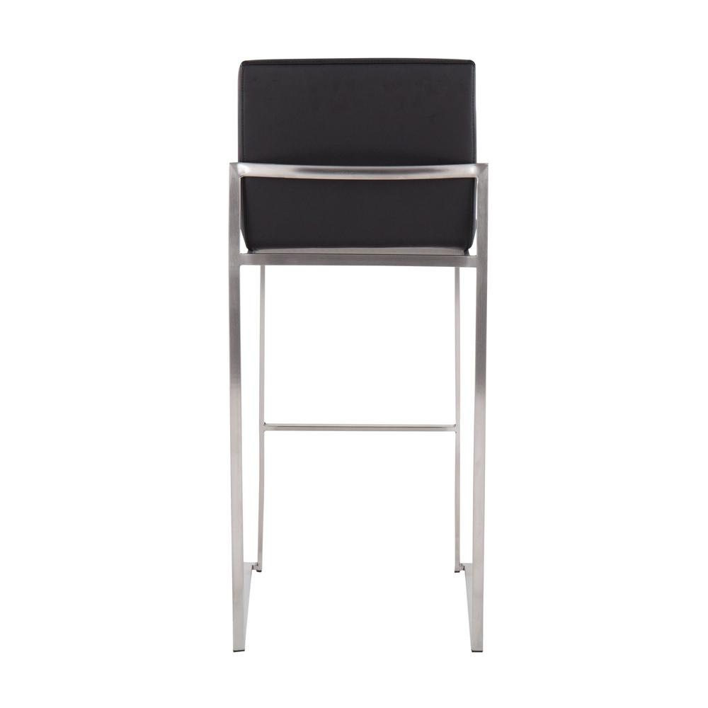 Stainless Steel, Black PU Fuji High Back Barstool - Set of 2. Picture 5