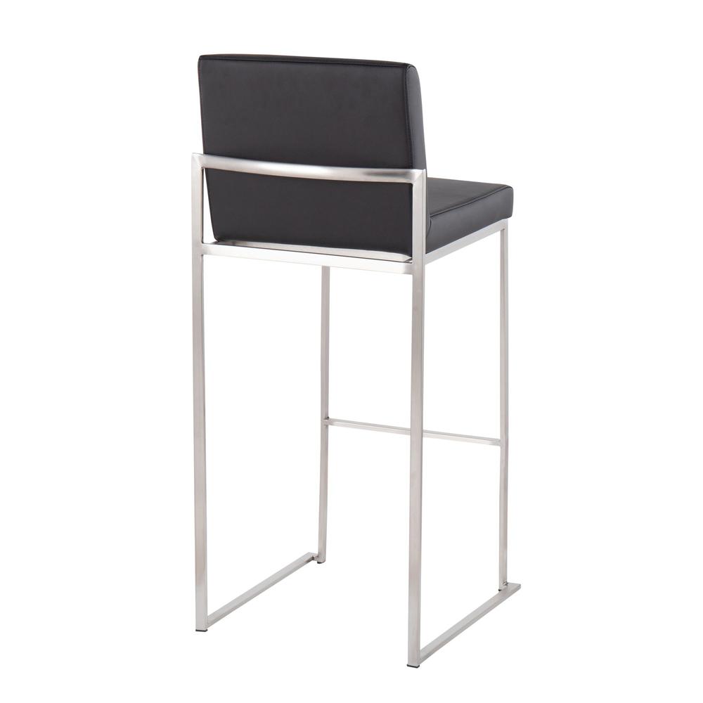 Stainless Steel, Black PU Fuji High Back Barstool - Set of 2. Picture 4