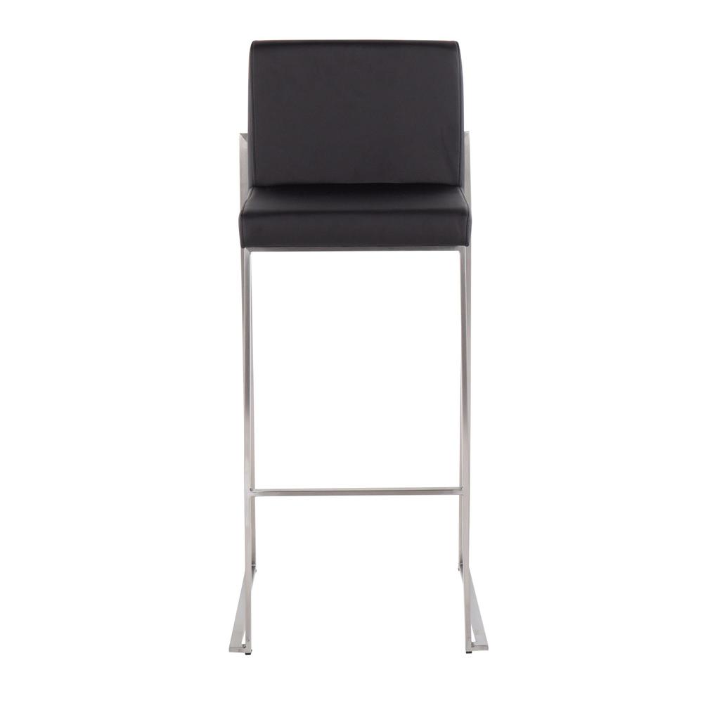 Stainless Steel, Black PU Fuji High Back Barstool - Set of 2. Picture 6