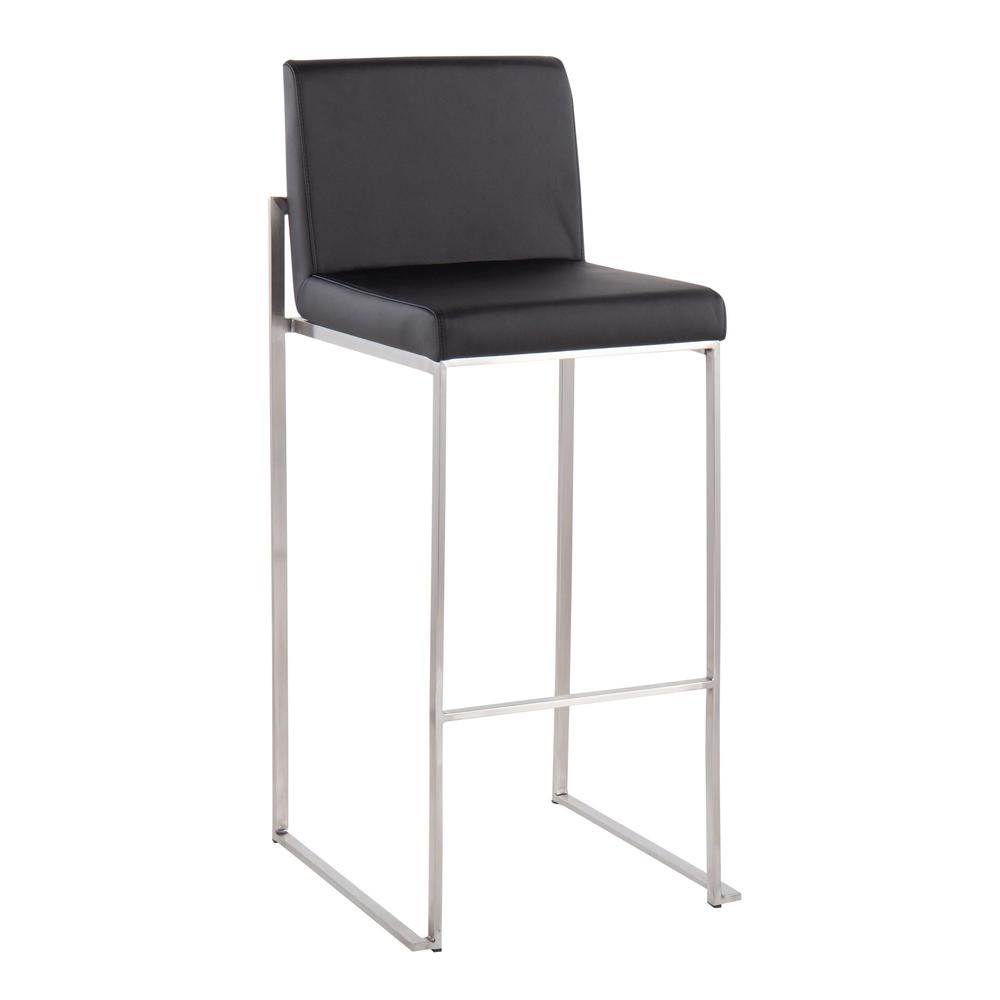 Stainless Steel, Black PU Fuji High Back Barstool - Set of 2. Picture 2