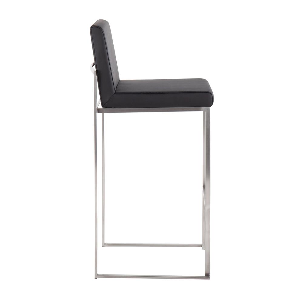 Stainless Steel, Black PU Fuji High Back Barstool - Set of 2. Picture 3