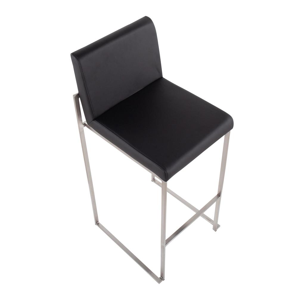 Stainless Steel, Black PU Fuji High Back Barstool - Set of 2. Picture 7