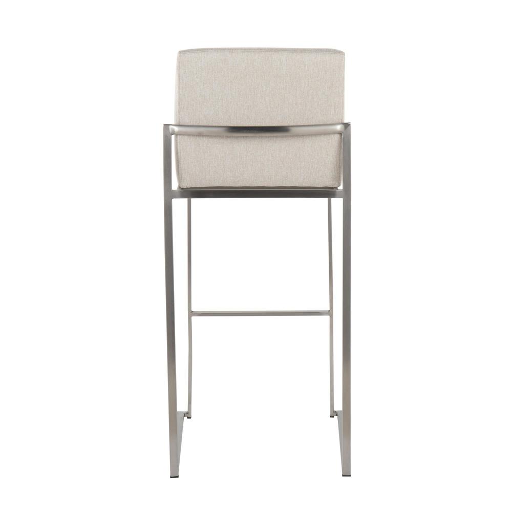 Stainless Steel, Beige Fabric Fuji High Back Barstool - Set of 2. Picture 5
