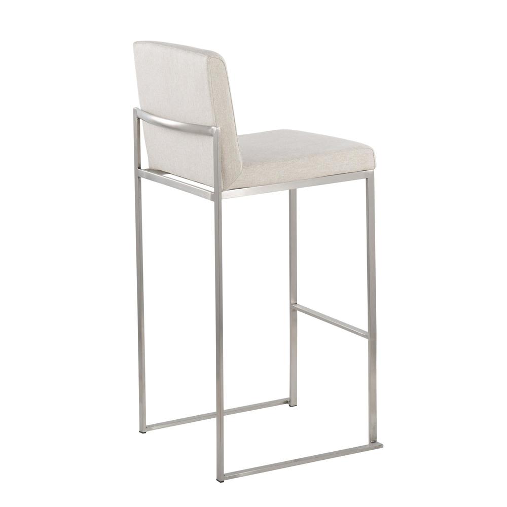 Stainless Steel, Beige Fabric Fuji High Back Barstool - Set of 2. Picture 4