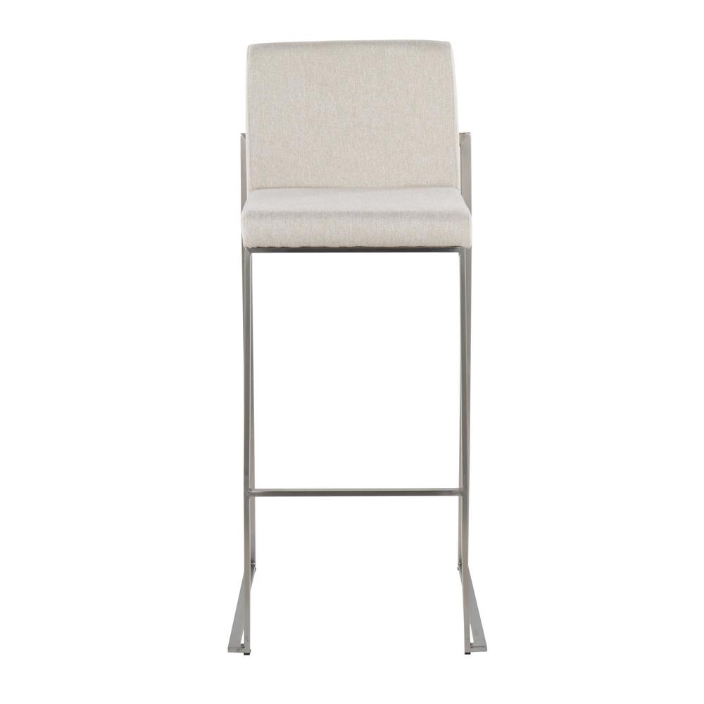 Stainless Steel, Beige Fabric Fuji High Back Barstool - Set of 2. Picture 6