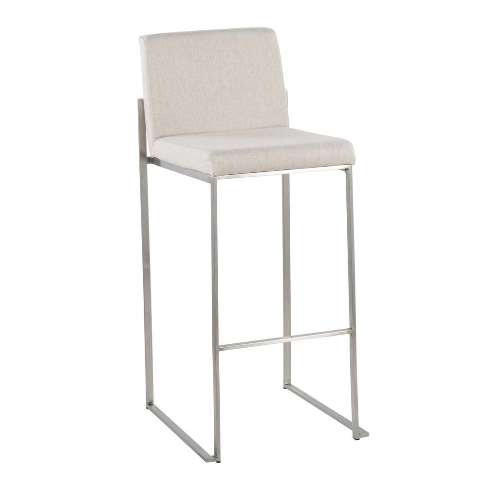 Stainless Steel, Beige Fabric Fuji High Back Barstool - Set of 2. Picture 2
