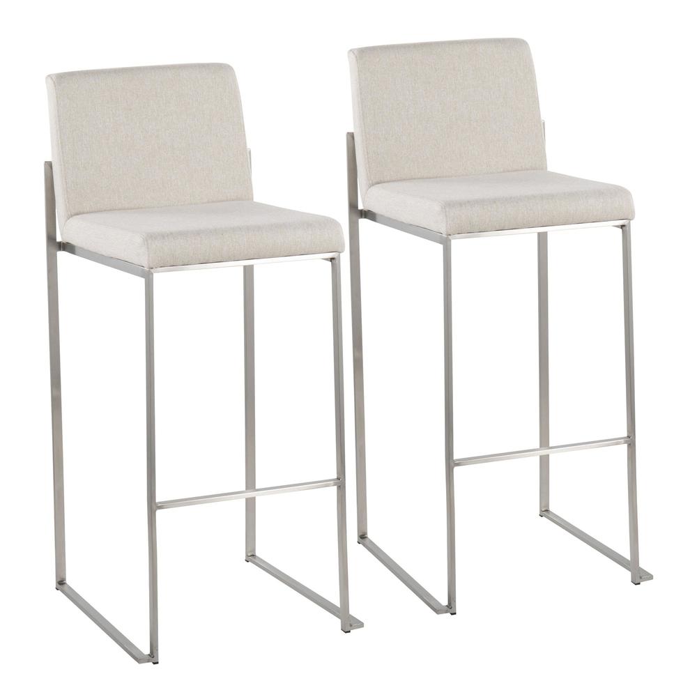 Stainless Steel, Beige Fabric Fuji High Back Barstool - Set of 2. Picture 1