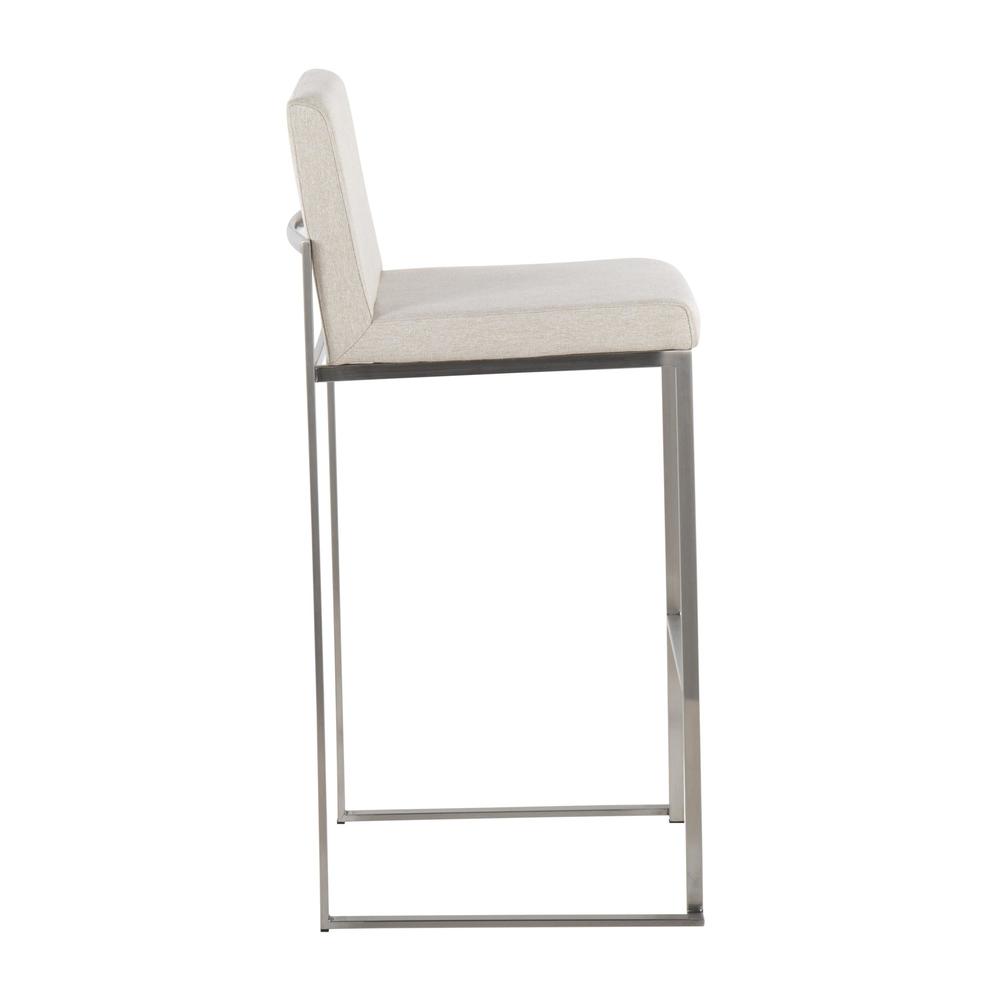 Stainless Steel, Beige Fabric Fuji High Back Barstool - Set of 2. Picture 3