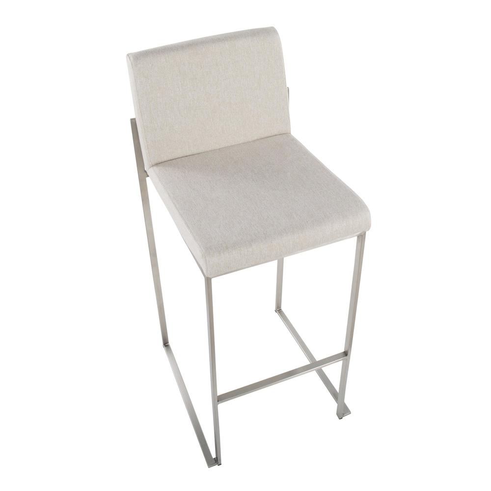 Stainless Steel, Beige Fabric Fuji High Back Barstool - Set of 2. Picture 7