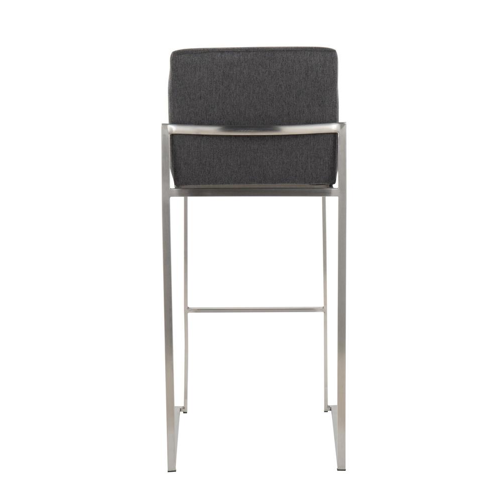 Stainless Steel, Charcoal Fabric Fuji High Back Barstool - Set of 2. Picture 5
