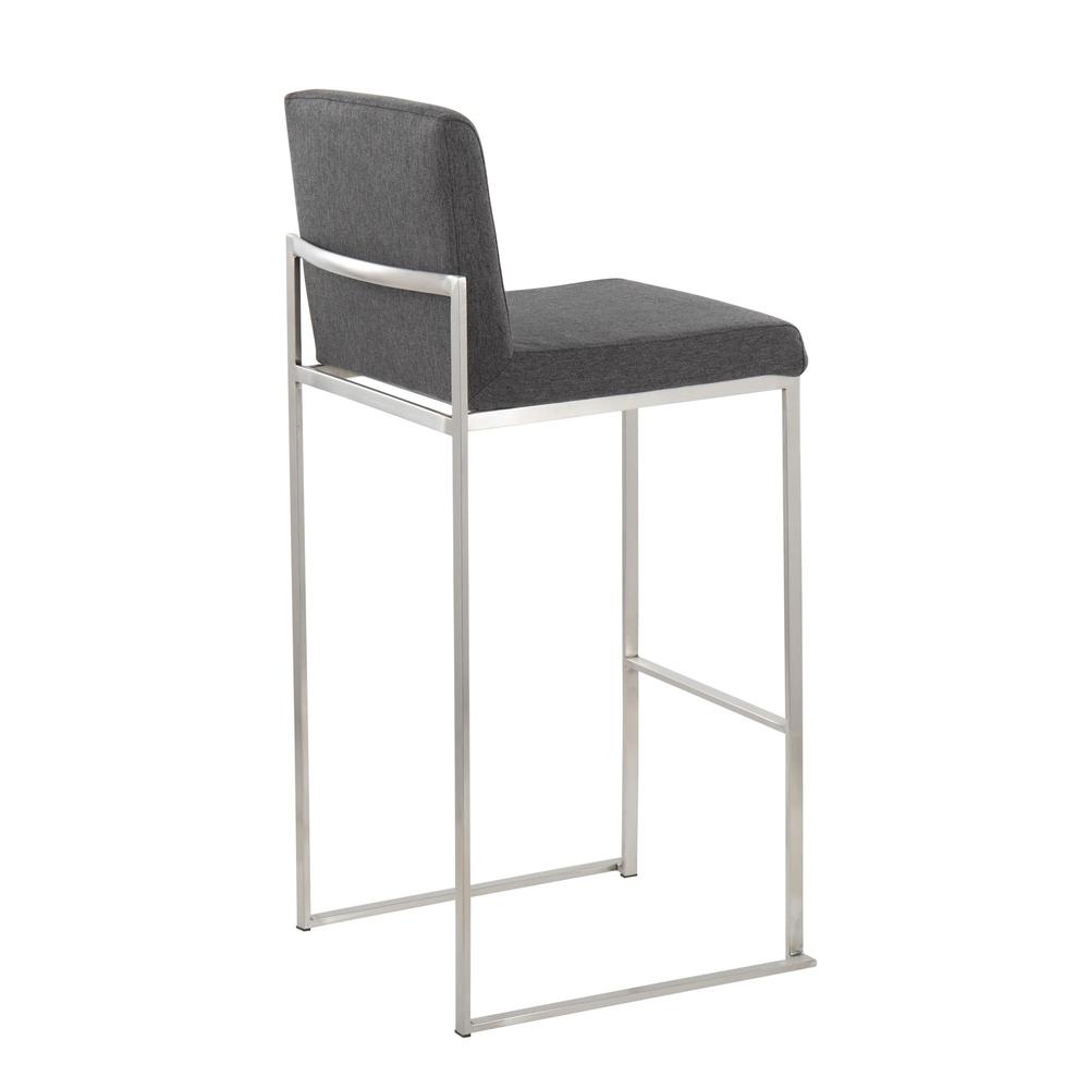 Stainless Steel, Charcoal Fabric Fuji High Back Barstool - Set of 2. Picture 4