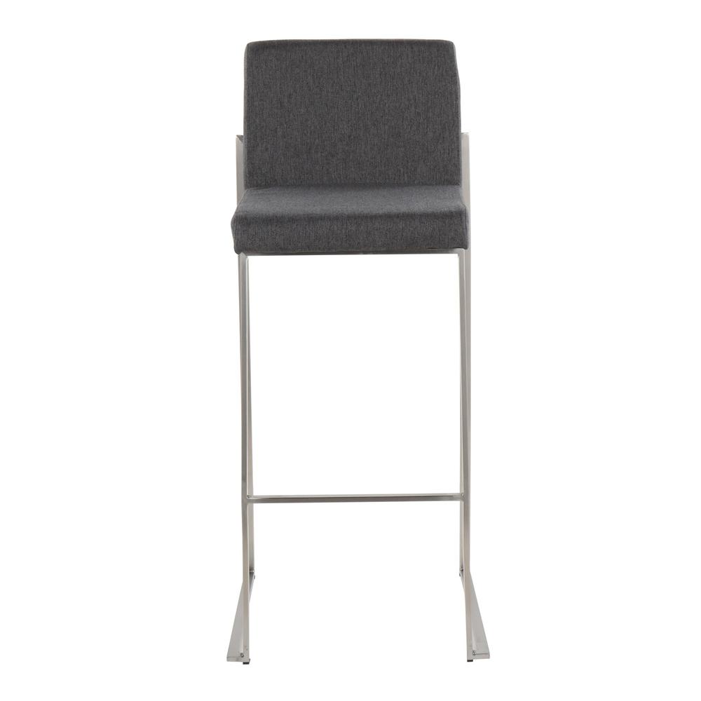 Stainless Steel, Charcoal Fabric Fuji High Back Barstool - Set of 2. Picture 6