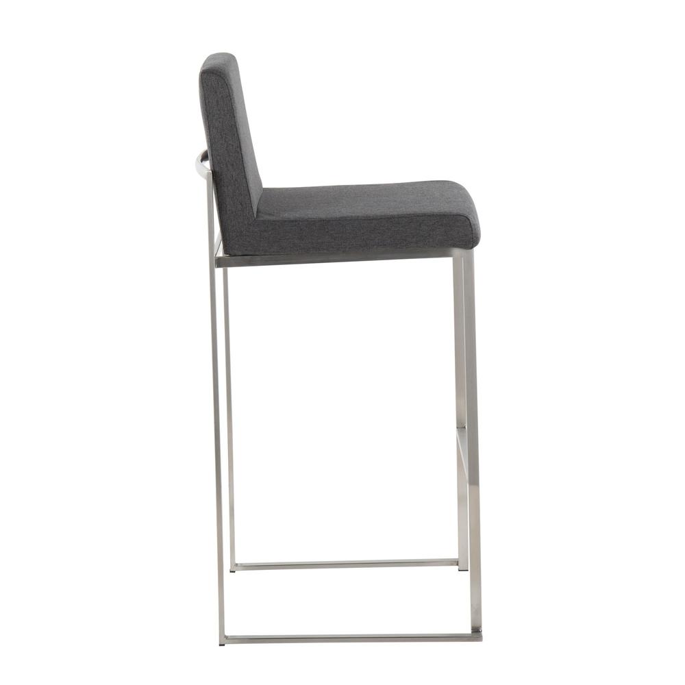 Stainless Steel, Charcoal Fabric Fuji High Back Barstool - Set of 2. Picture 3