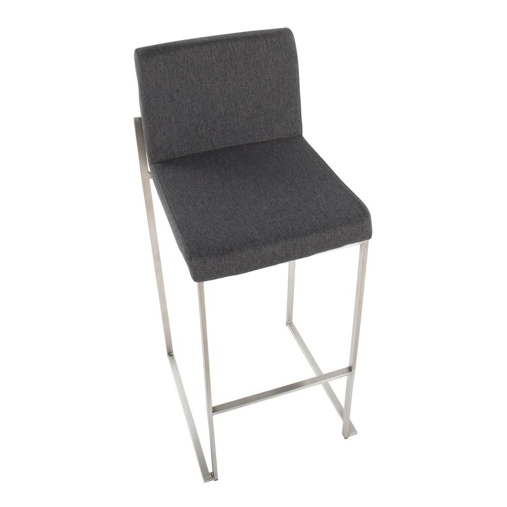 Stainless Steel, Charcoal Fabric Fuji High Back Barstool - Set of 2. Picture 7