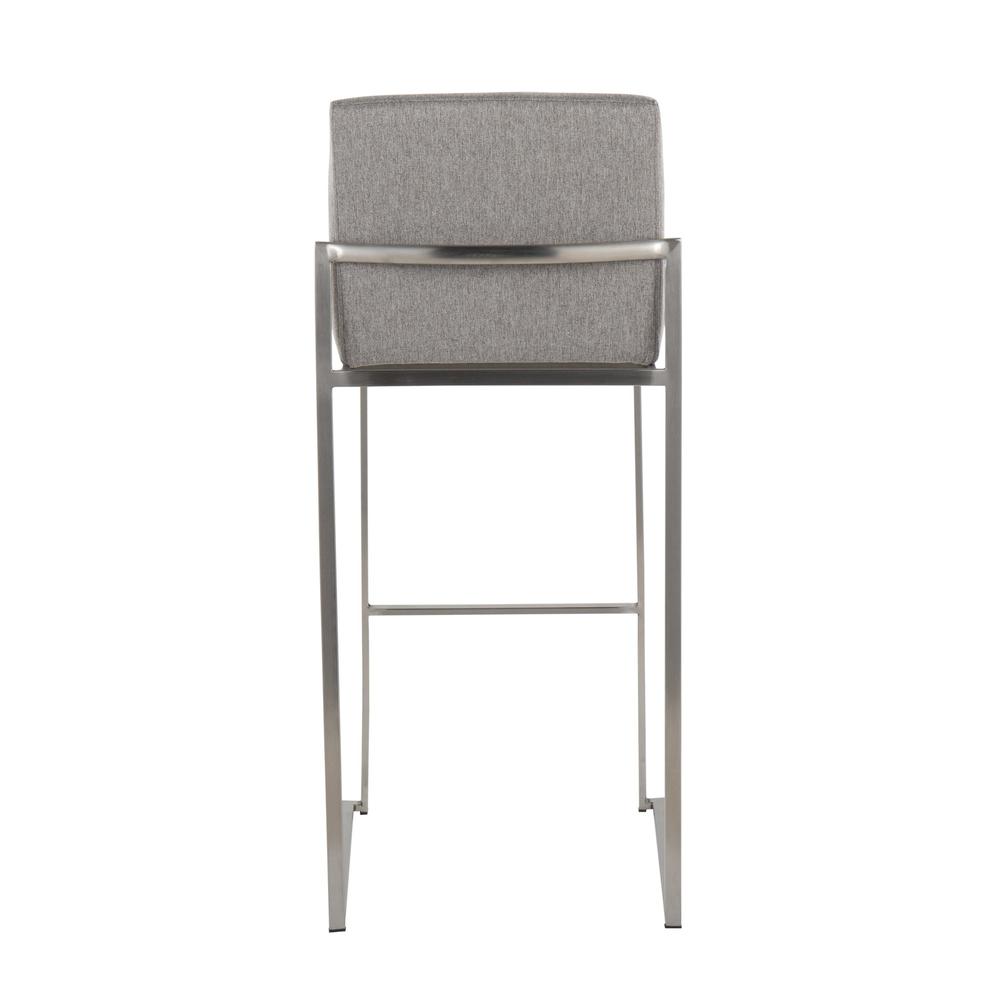 Stainless Steel, Grey Fabric Fuji High Back Barstool - Set of 2. Picture 5