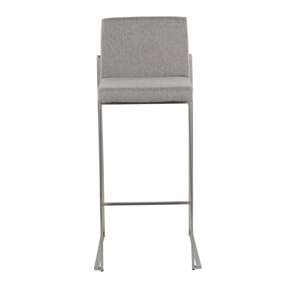 Stainless Steel, Grey Fabric Fuji High Back Barstool - Set of 2. Picture 6