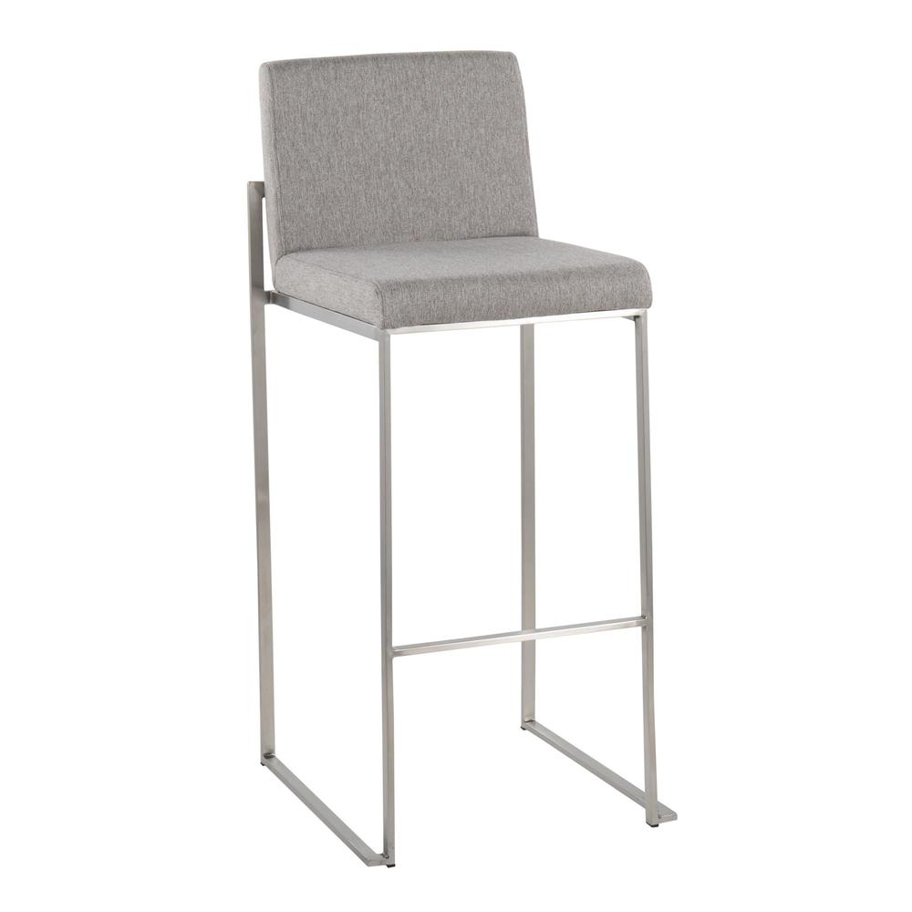 Stainless Steel, Grey Fabric Fuji High Back Barstool - Set of 2. Picture 2