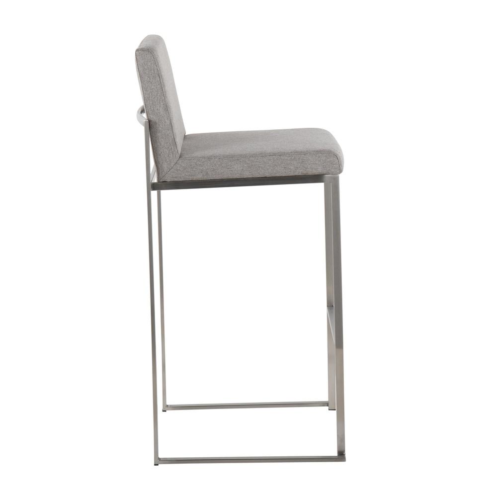 Stainless Steel, Grey Fabric Fuji High Back Barstool - Set of 2. Picture 3