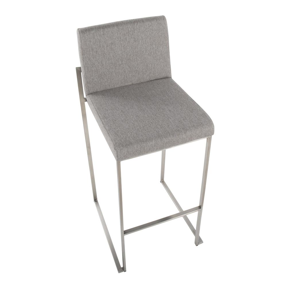 Stainless Steel, Grey Fabric Fuji High Back Barstool - Set of 2. Picture 7