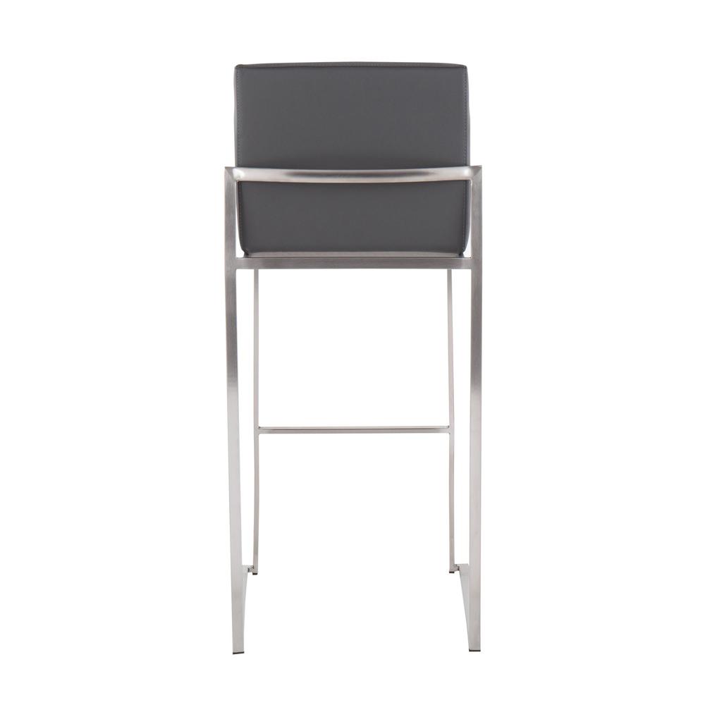 Stainless Steel, Grey PU Fuji High Back Barstool - Set of 2. Picture 5