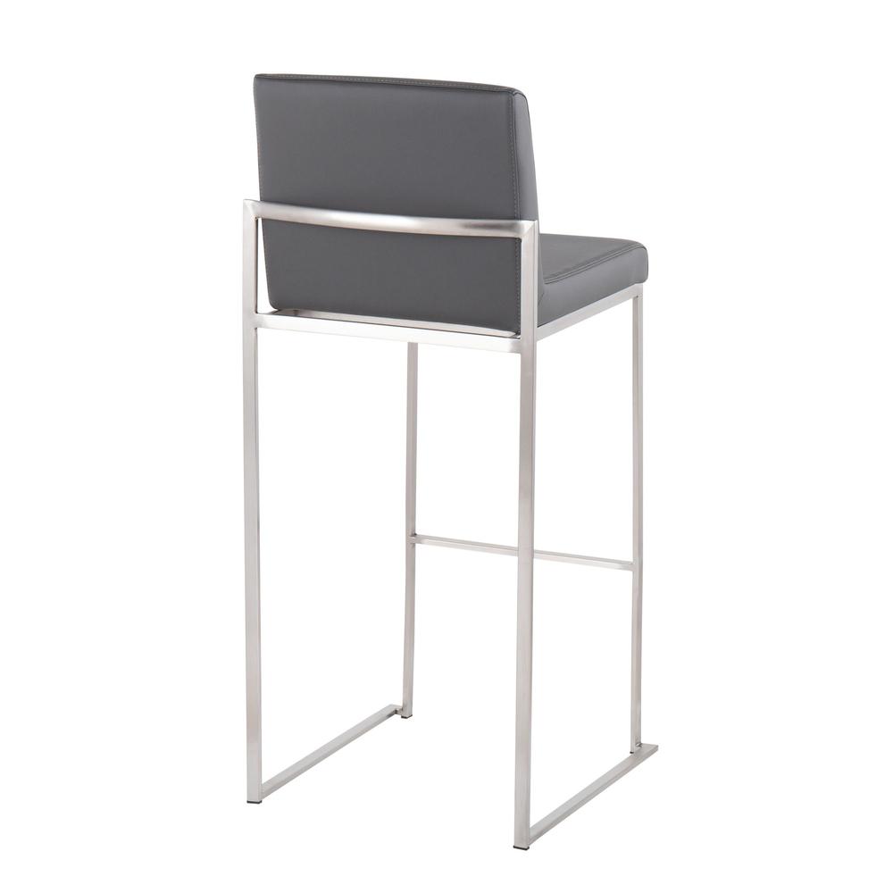 Stainless Steel, Grey PU Fuji High Back Barstool - Set of 2. Picture 4