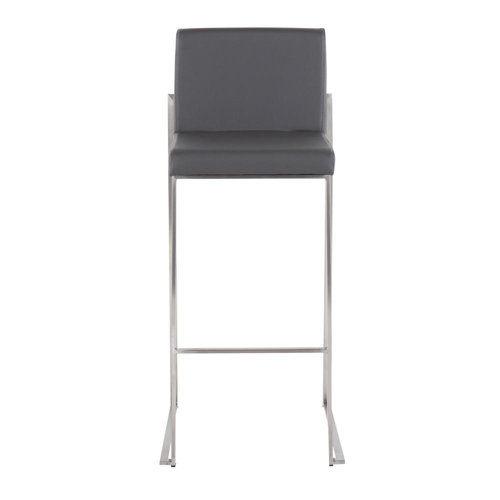 Stainless Steel, Grey PU Fuji High Back Barstool - Set of 2. Picture 6