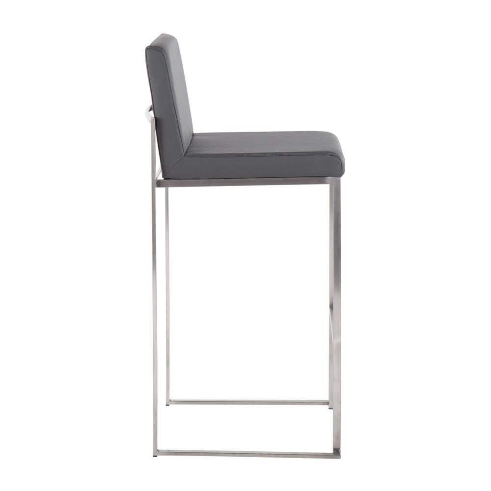 Stainless Steel, Grey PU Fuji High Back Barstool - Set of 2. Picture 3