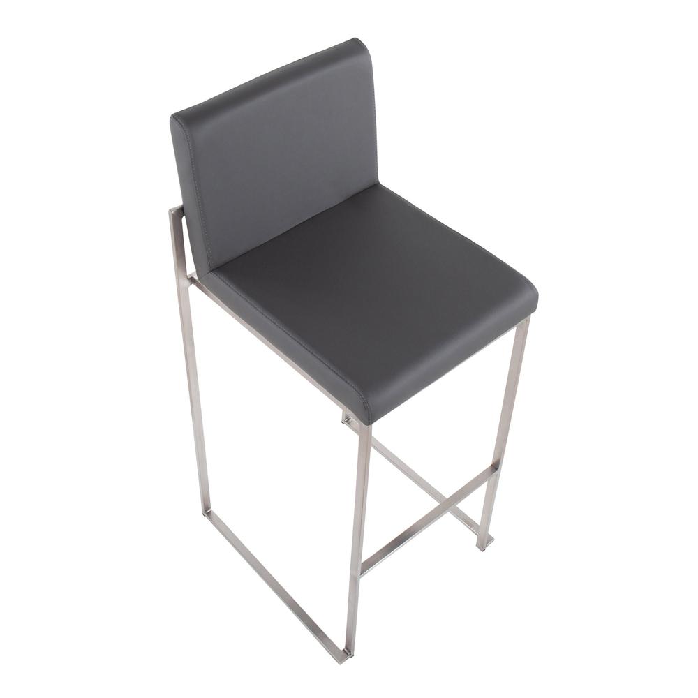 Stainless Steel, Grey PU Fuji High Back Barstool - Set of 2. Picture 7