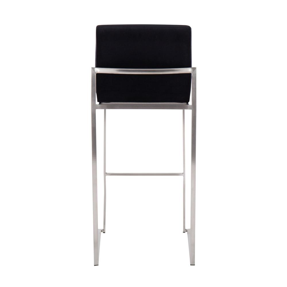 Stainless Steel, Black Velvet Fuji High Back Barstool - Set of 2. Picture 5