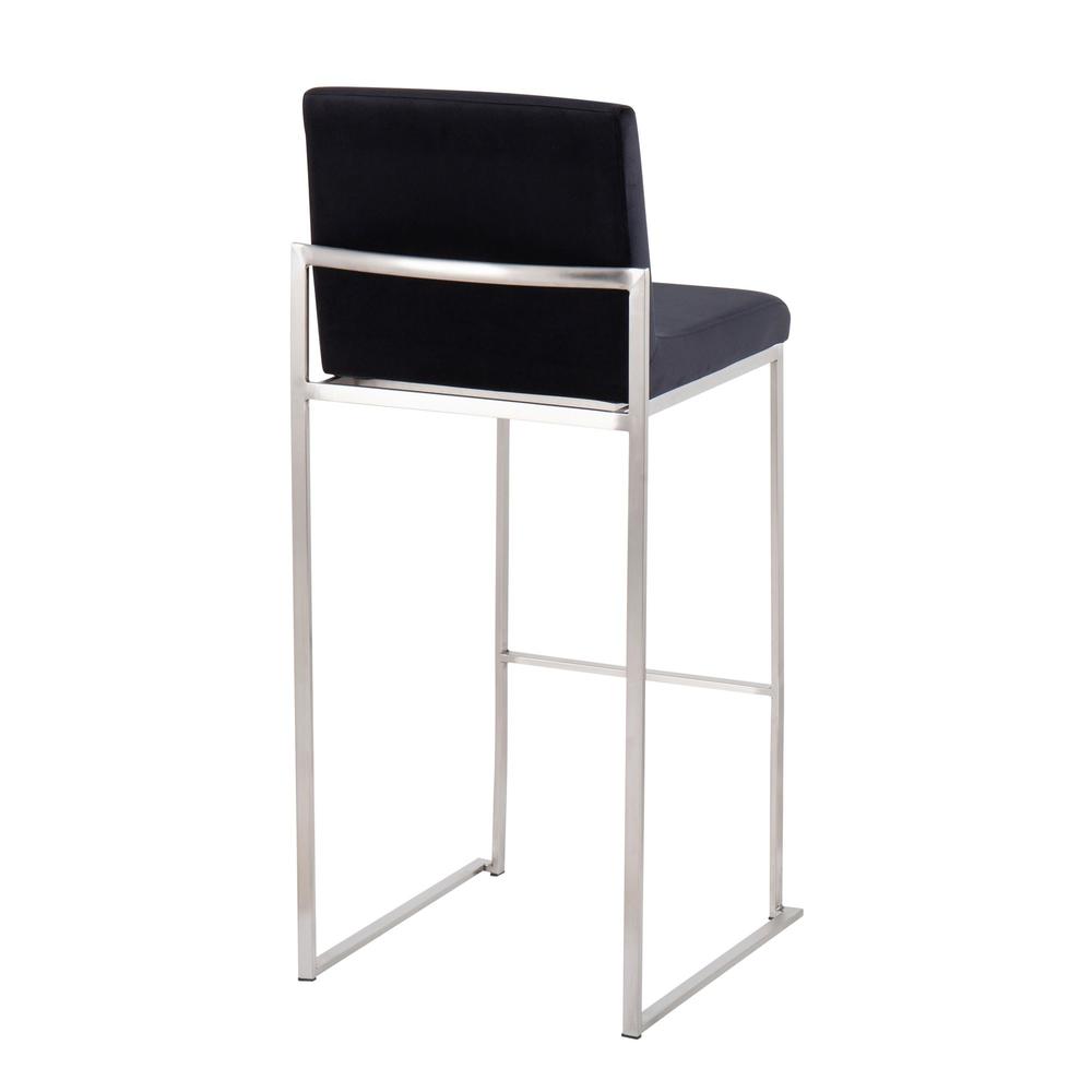 Stainless Steel, Black Velvet Fuji High Back Barstool - Set of 2. Picture 4