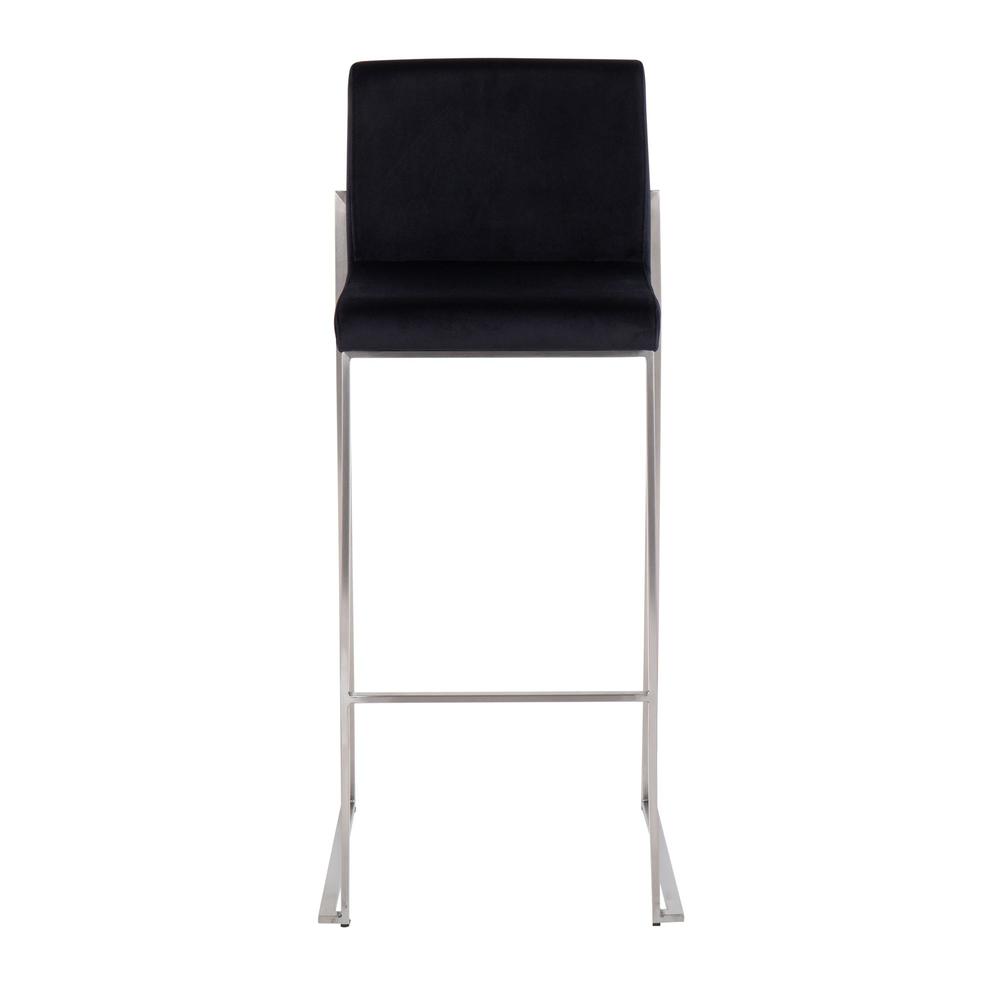 Stainless Steel, Black Velvet Fuji High Back Barstool - Set of 2. Picture 6