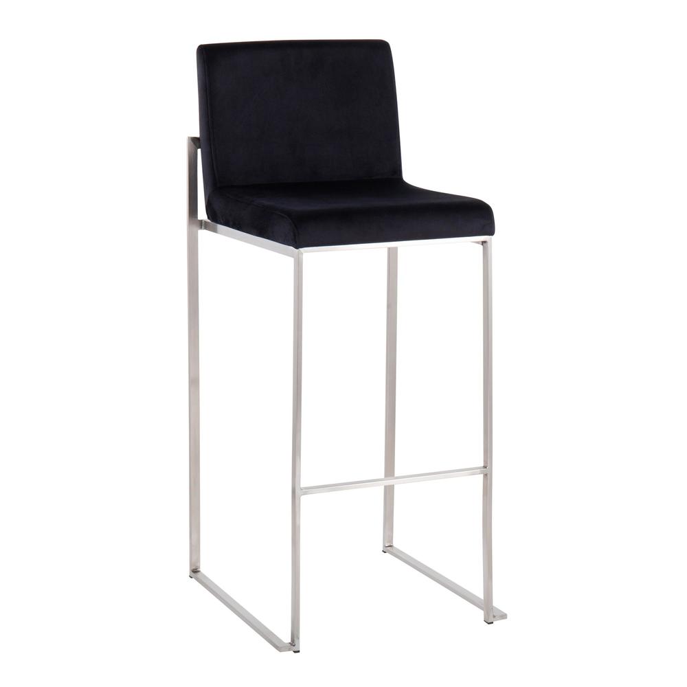 Stainless Steel, Black Velvet Fuji High Back Barstool - Set of 2. Picture 2