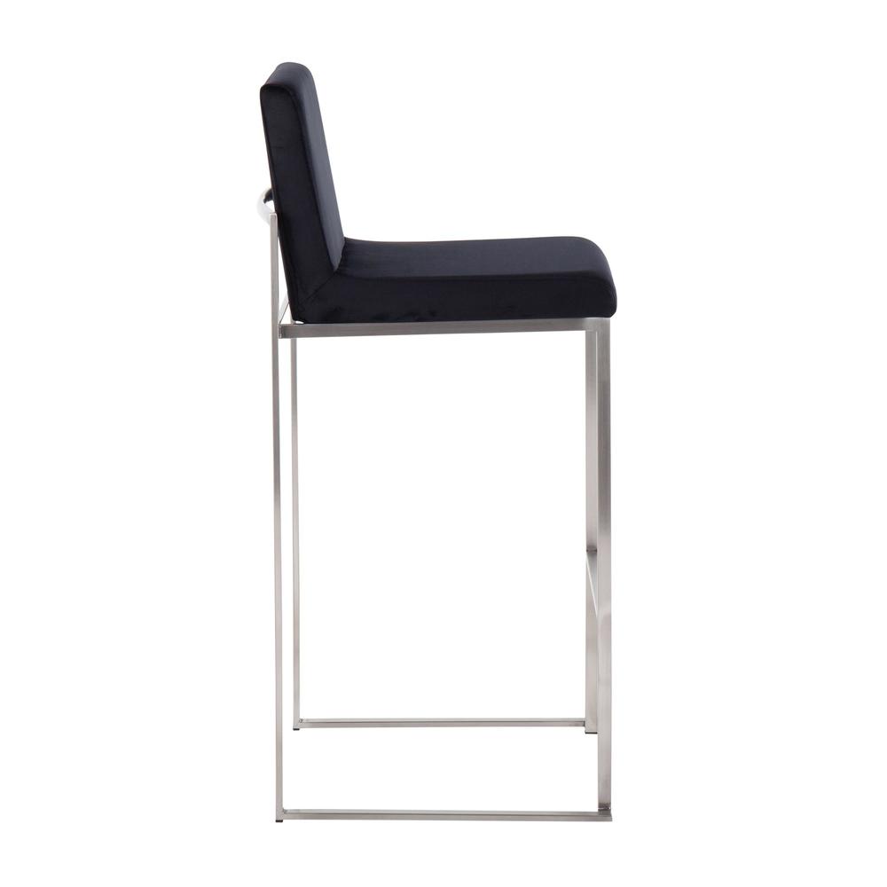 Stainless Steel, Black Velvet Fuji High Back Barstool - Set of 2. Picture 3