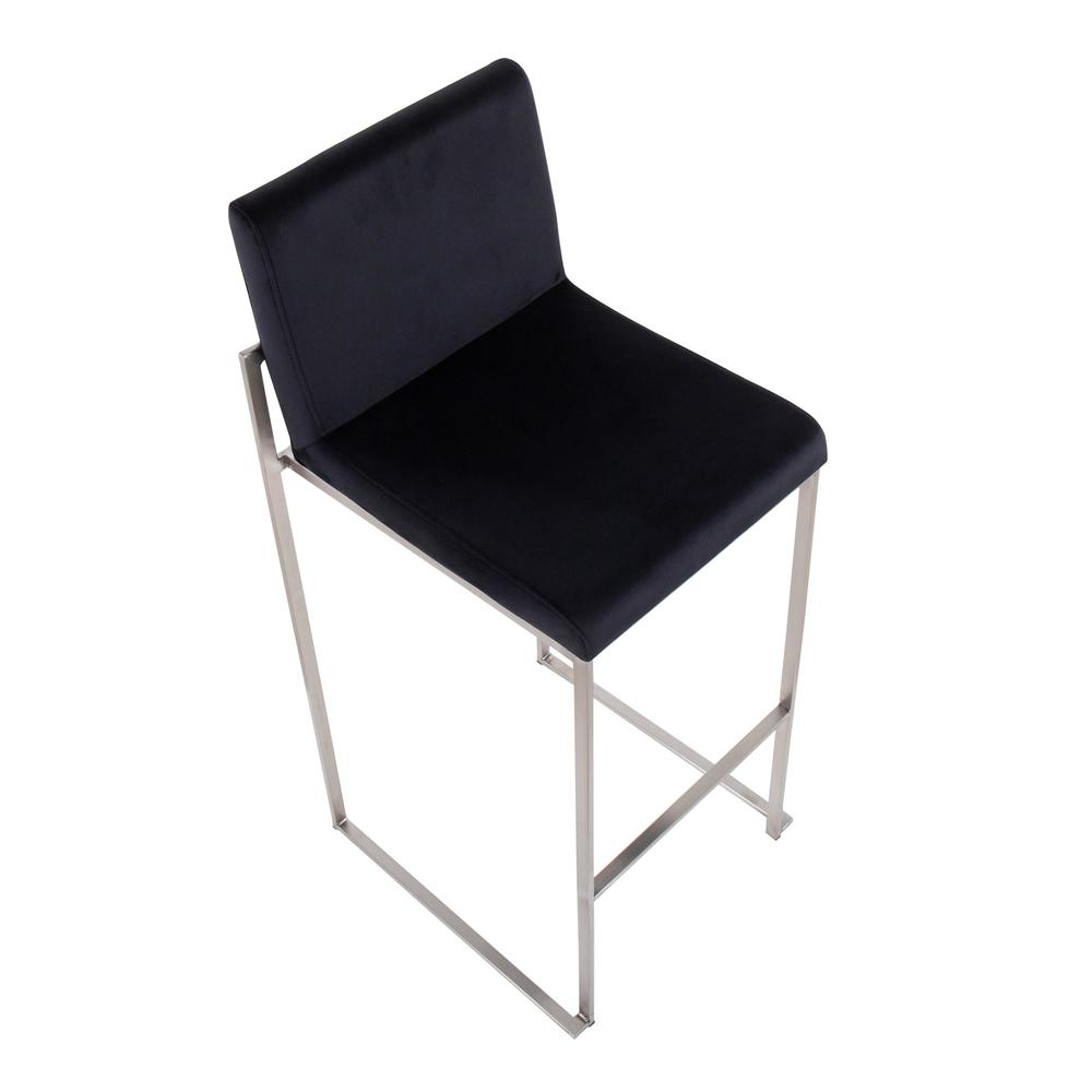 Stainless Steel, Black Velvet Fuji High Back Barstool - Set of 2. Picture 7