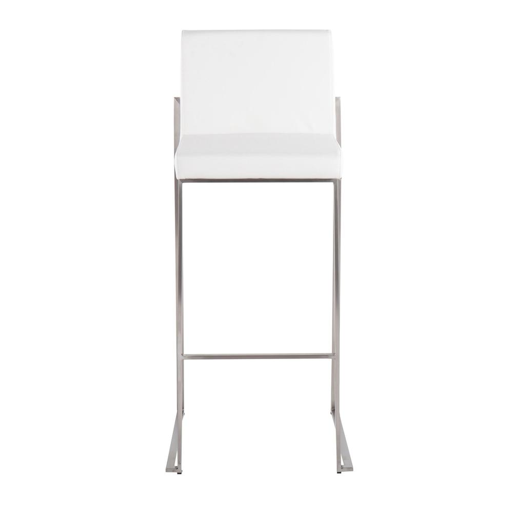 Stainless Steel, White PU Fuji High Back Barstool - Set of 2. Picture 6