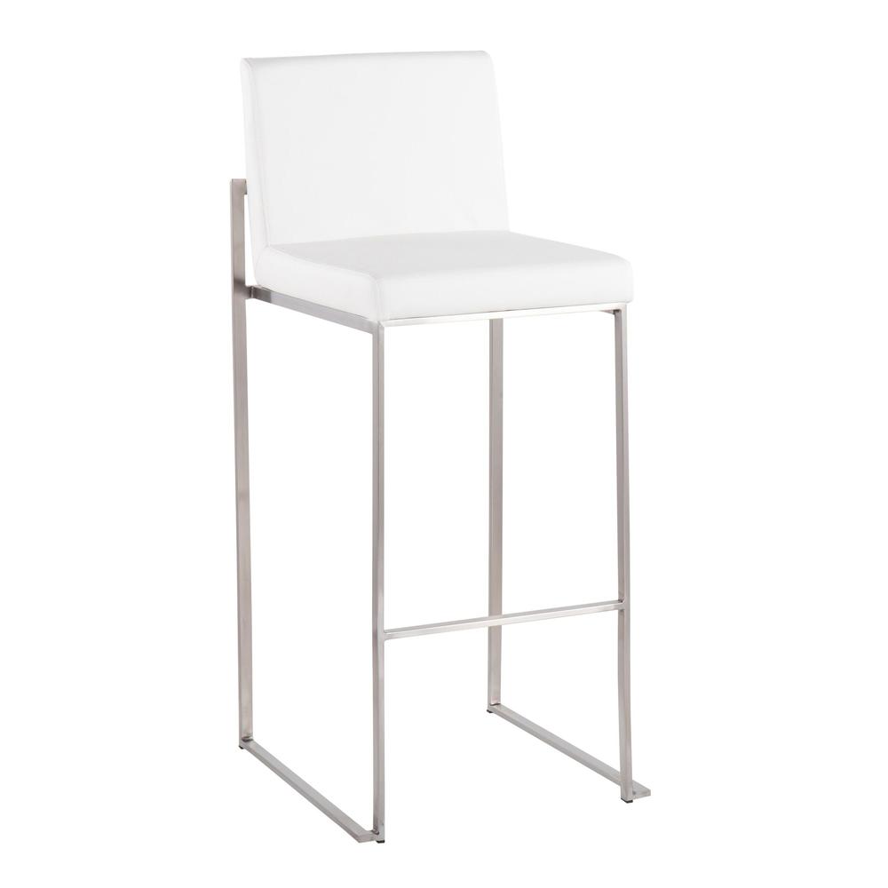 Stainless Steel, White PU Fuji High Back Barstool - Set of 2. Picture 2