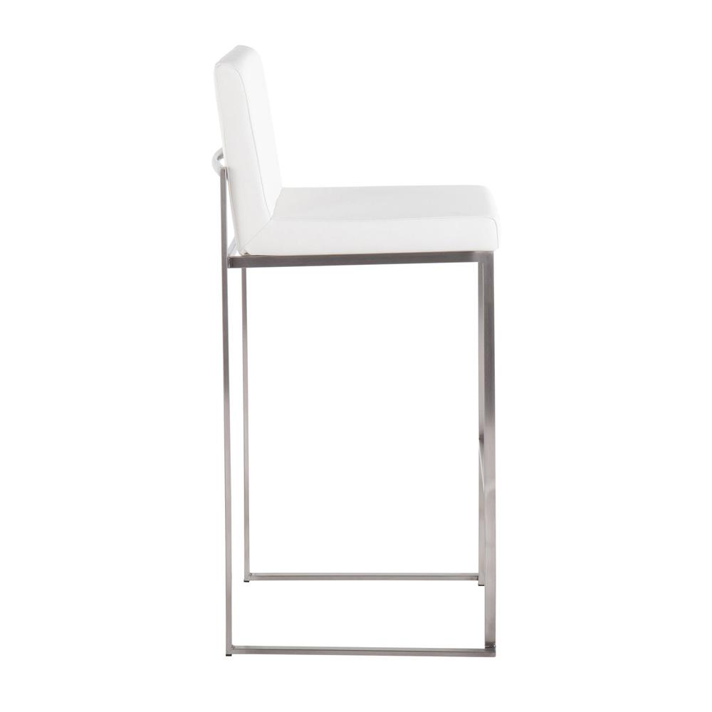 Stainless Steel, White PU Fuji High Back Barstool - Set of 2. Picture 3