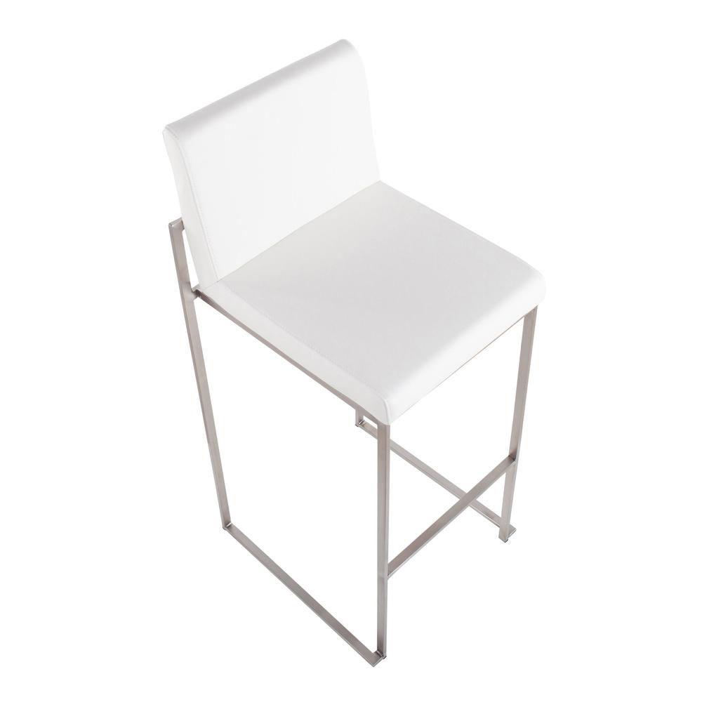 Stainless Steel, White PU Fuji High Back Barstool - Set of 2. Picture 7