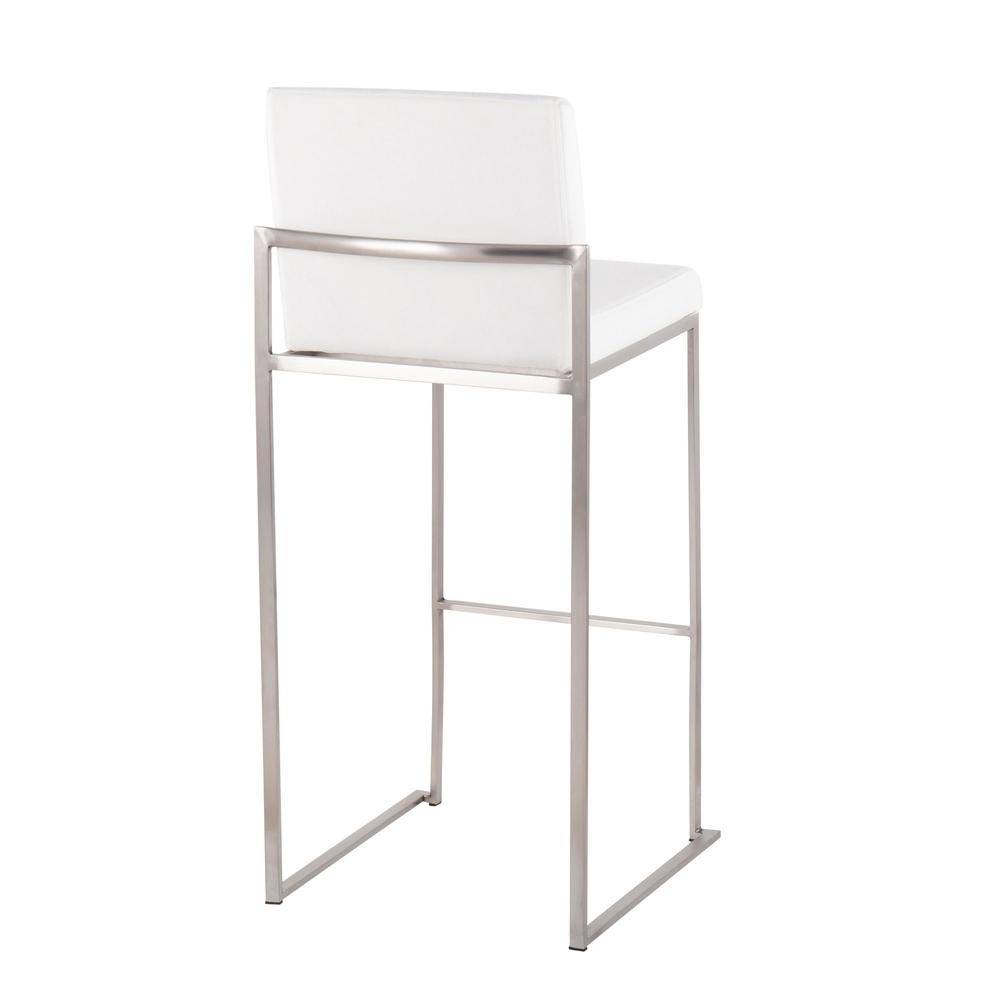 Stainless Steel, White Velvet Fuji High Back Barstool - Set of 2. Picture 4