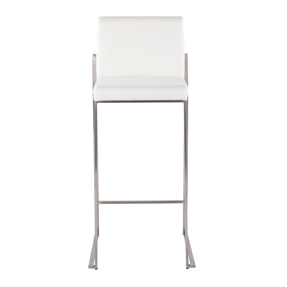 Stainless Steel, White Velvet Fuji High Back Barstool - Set of 2. Picture 6