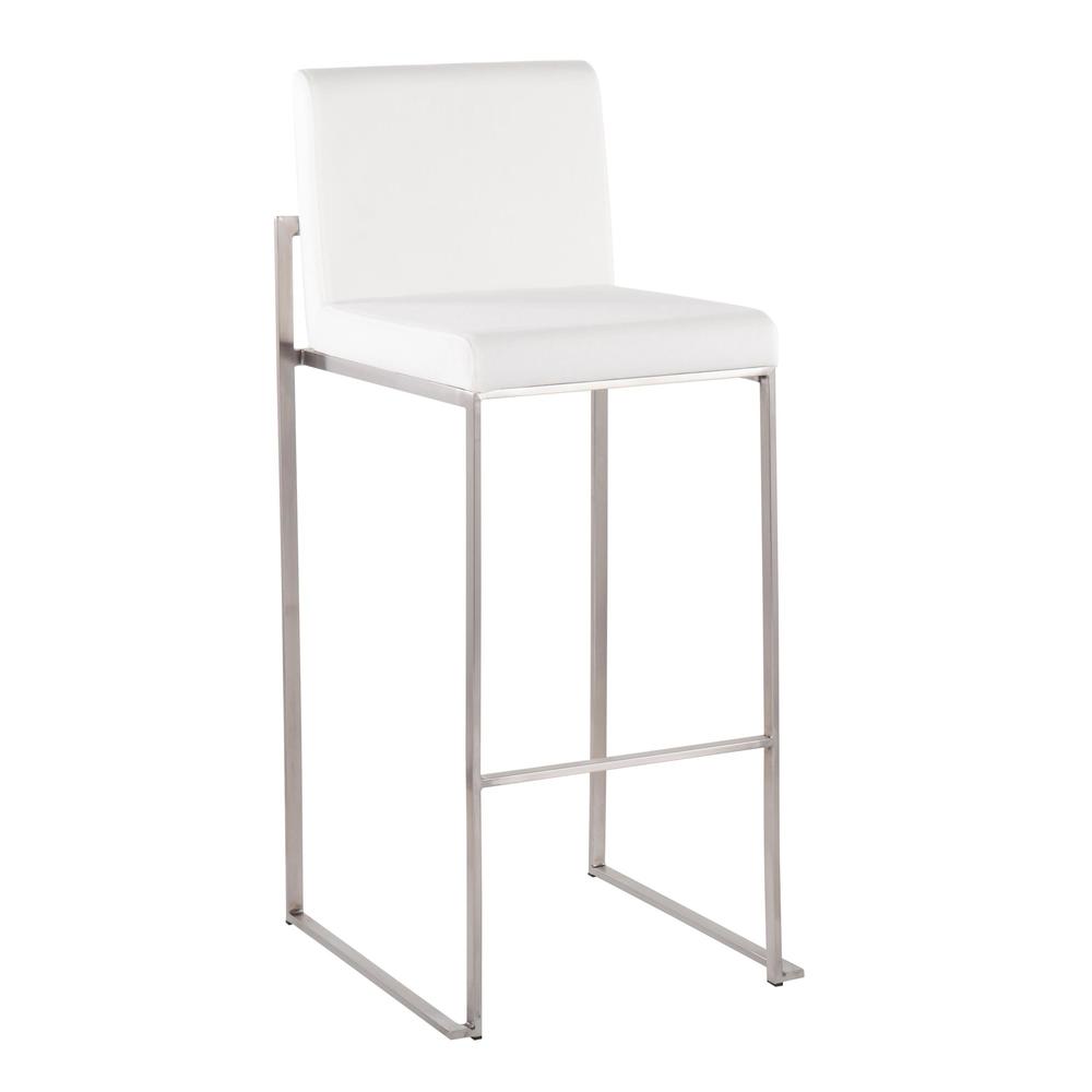 Stainless Steel, White Velvet Fuji High Back Barstool - Set of 2. Picture 2