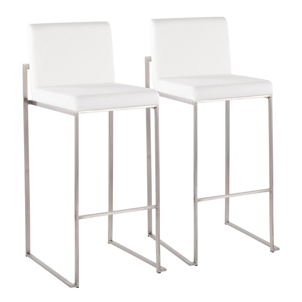 Stainless Steel, White Velvet Fuji High Back Barstool - Set of 2. Picture 1