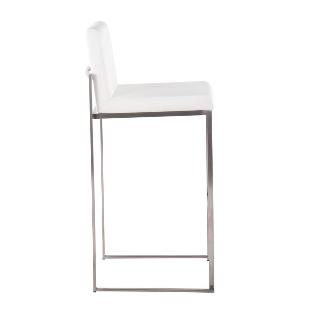 Stainless Steel, White Velvet Fuji High Back Barstool - Set of 2. Picture 3